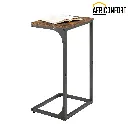 Table d'appoint en forme de C, table de chevet, table d'appoint de canapé, avec structure en métal, industrielle, pour salon, chambre à coucher, marron rustique et noir