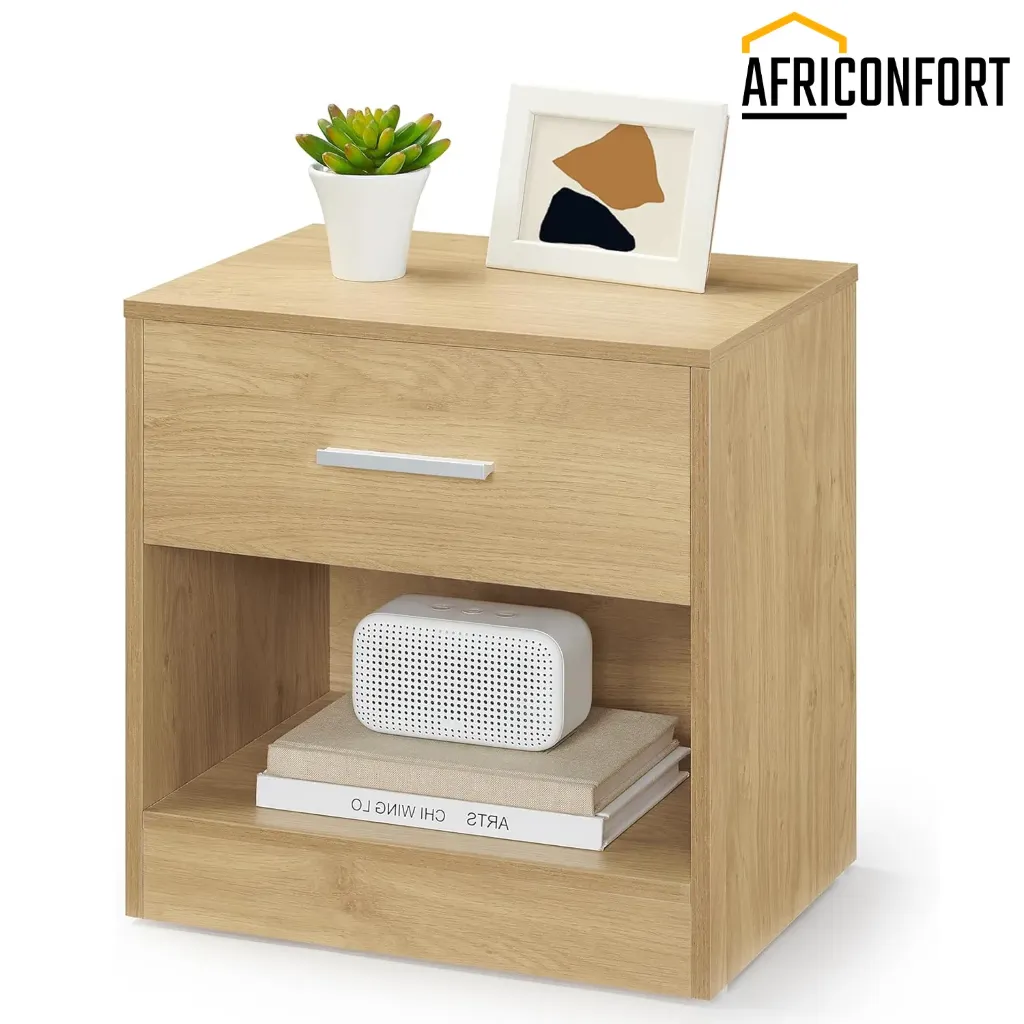 Table de chevet avec tiroir à poignée et compartiment ouvert pour chambre ou salon - Jaune paille