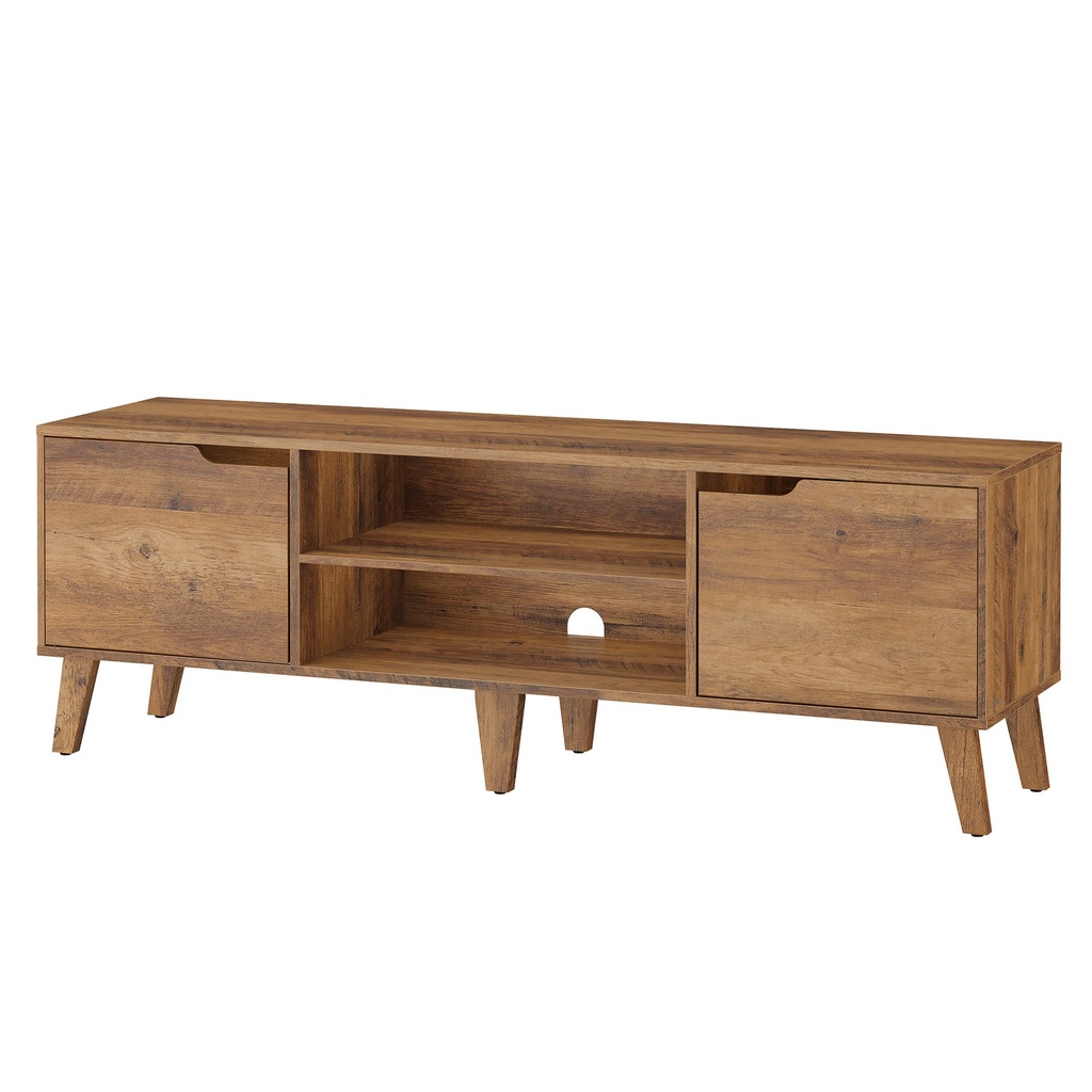 Meuble TV, Support Télé avec Étagère Réglable, pour Télévision jusqu'à 65 Pouces, Longueur 147 cm, Style Ttransitionnel, pour Salon, Chambre, Marron Miel